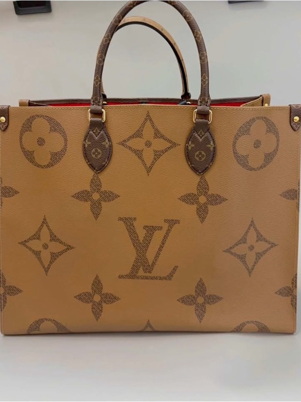 Louis Vuitton Brown Monogram Reversible Tote with Red Interior